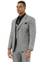 Men's Stacy Adams light grey glen plaid summer suit. Tailored fit, three-piece: blazer, vest, trousers. Features notched lapel, functional pockets, and classic button placement.
