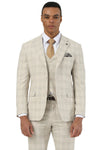 Men's Designer Stacy Adams Vested Glen Plaid Suit in Beige