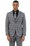 Men's Designer Stacy Adams Vested Glen Plaid Suit in Grey & Orange