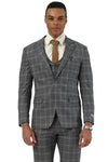 Men's Designer Stacy Adams Vested Glen Plaid Suit in Charcoal & Brown