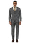 Stacy Adams men's charcoal brown glen plaid suit. Tailored fit, structured blazer, and slim-fit trousers. Features a vest, notched lapel, and soft fabric. Classic style with a subtle plaid pattern.
