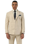 Men's Stacy Adams Double Breasted Summer Suit in Beige Windowpane Plaid