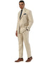 Men's beige Stacy Adams double-breasted summer suit with windowpane plaid. Structured fit jacket with matching trousers, designed for warm weather.
