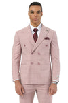 Men's Stacy Adams Double Breasted Summer Suit in Pink Windowpane Plaid