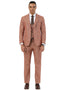 Stacy Adams men's suit: one-button peak lapel, taupe sharkskin windowpane. Includes fitted jacket, matching trousers, and vest. Textured fabric with subtle check pattern.
