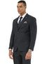 Stacy Adams men's vested suit in black sharkskin. Tailored fit with single-breasted jacket, notch lapels, and slim-fitting pants. Subtle textured finish for depth.
