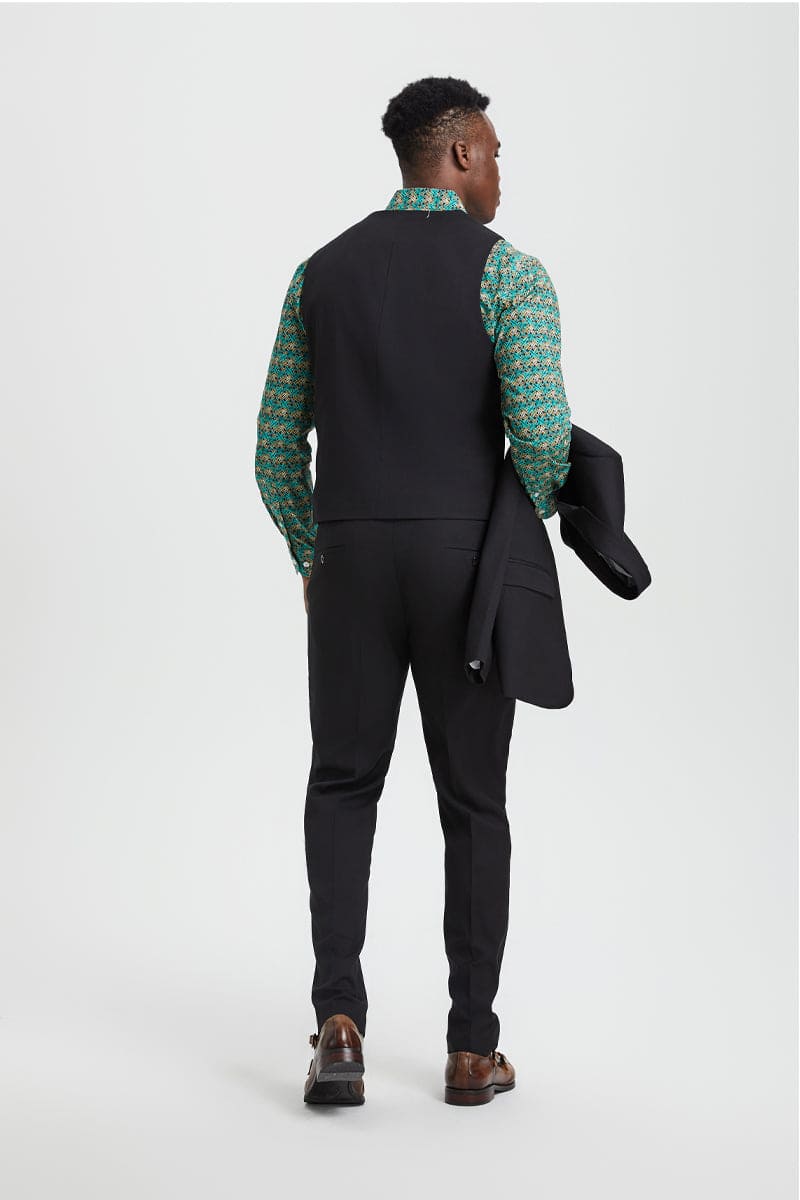 Mens Stacy Adams Suit - Stacy Adams Suit Men's Designer Suit - Black, One Button Peak Lapel Vest
