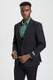 Mens Stacy Adams Suit - Stacy Adams Suit Men's Designer Suit - Black, One Button Peak Lapel Vest