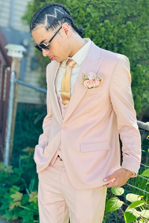 Men's Vested One Button Peak Lapel Stacy Adams Designer Suit in Blush Pink