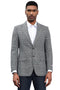 Stacy Adams modern fit sport coat in grey plaid. Features grey, black, and blue lines. Single-breasted, notch collar, two front pockets. Tailored fit with a smooth, formal weave.
