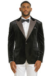 Men's Stacy Adams Velvet Wedding & Prom Tuxedo Jacket With Rhinestone Adorned Lapel in Black