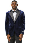 Men's Stacy Adams Velvet Wedding & Prom Tuxedo Jacket With Rhinestone Adorned Lapel in Navy