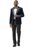 Men's Stacy Adams Velvet Wedding & Prom Tuxedo Jacket With Rhinestone Adorned Lapel in Navy
