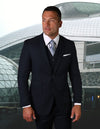 3 piece Suit - Navy Blue   Three Piece Suit -Mens 2 Button Modern Fit Vested Pick Stich Suit in Navy Blue
