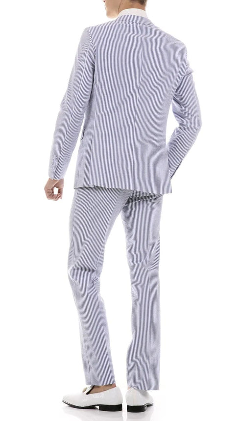 Premium Comfort Cotton Slim Fit Blue Seersucker 2 Piece Suit