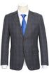 Mens Plaid Suit - Patterned Business Suit -Mens Designer Two Button Slim Fit Notch Lapel Suit In Grey & Tan Windowpane Plaid