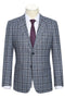 Mens Plaid Suit - Patterned Business Suit - Mens Designer Two Button Slim Fit Notch Lapel Suit In Grey Windowpane Plaid