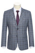 Mens Plaid Suit - Patterned Business Suit - Mens Designer Two Button Slim Fit Notch Lapel Suit In Grey Windowpane Plaid