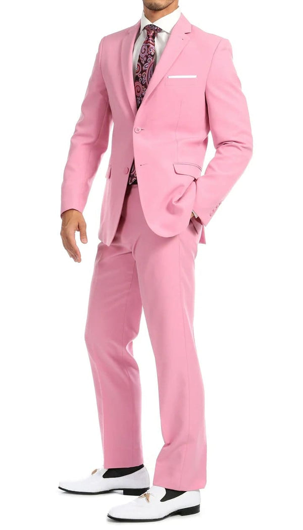 Paul Lorenzo Mens Pink Slim Fit 2 Piece Suit