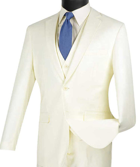 (36S, 42L, 42R, 46R) Slim Fit 3 Piece Ivory Suit