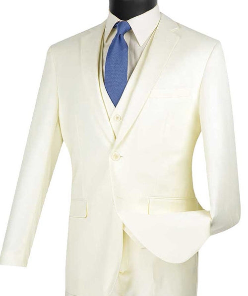 Slim Fit Business Men's Suit 3 Piece 2 Button in Ivory