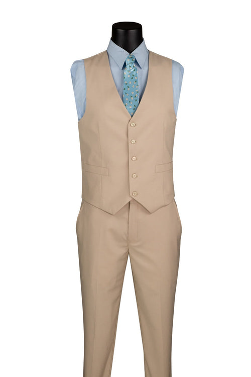 Slim Fit Business Men's Suit 3 Piece 2 Button in Stone