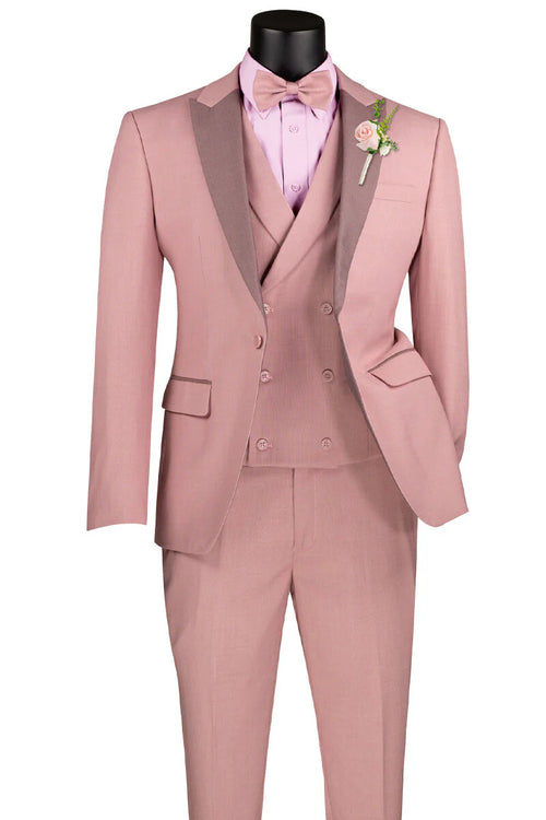 Mens Summer Slim Fit Peak Lapel Tuxedo Suit in Mauve Pink