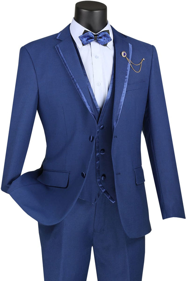 Leonardo Collection - Slim Fit Tuxedo 2 Buttons 3 Piece Suit Blue