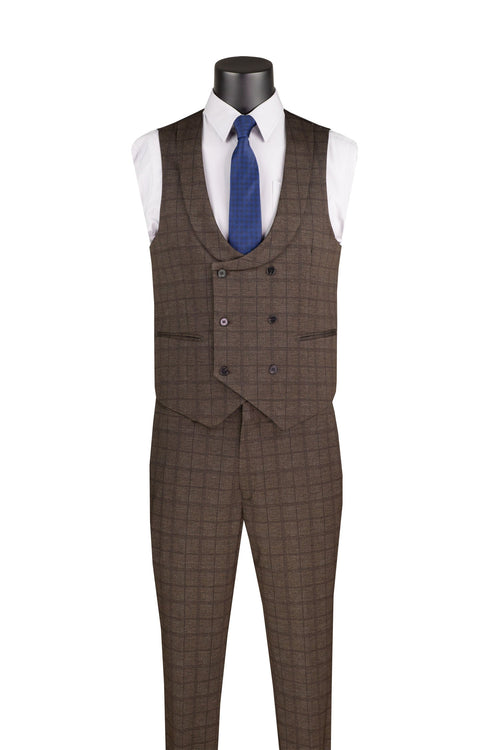Slim Fit 3 Piece Stretch Fabric Suit in Brown