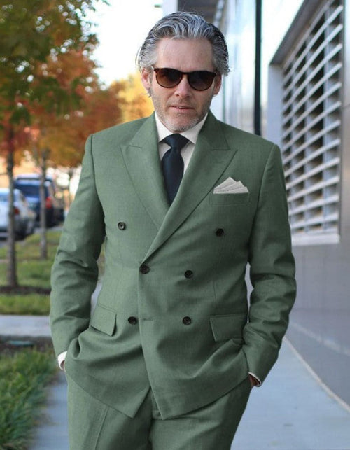 Sage Green Double Breasted Suit - Mens Summer Color Light Weight Suit