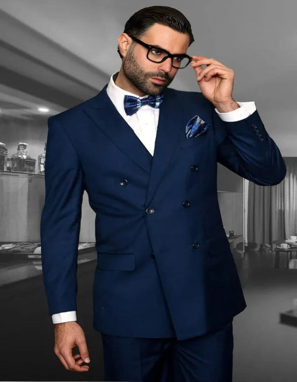 Cobalt Blue Suit - Mens Designer Double Breasted Sapphire Blue Wool Suit