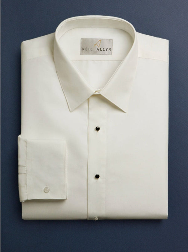 Mens 100% Cotton Tuxedo Shirt in Ivory