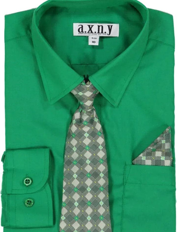 Boys Dress Shirt with Matching Tie and Hanky in Emerald