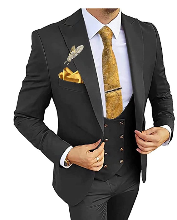 FINNEGAN SINGLE-BREASTED 3 PIECE SLIM FIT LAPEL SUIT(BLAZER+PANTS+VEST)