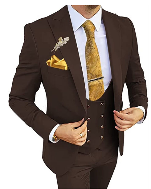 FINNEGAN SINGLE-BREASTED 3 PIECE SLIM FIT LAPEL SUIT(BLAZER+PANTS+VEST)