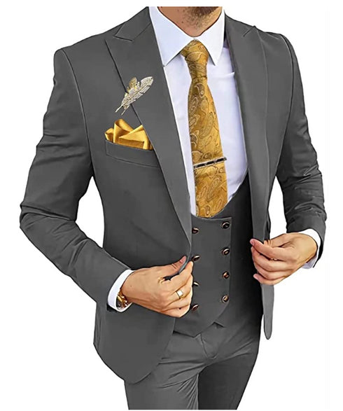 FINNEGAN SINGLE-BREASTED 3 PIECE SLIM FIT LAPEL SUIT(BLAZER+PANTS+VEST)