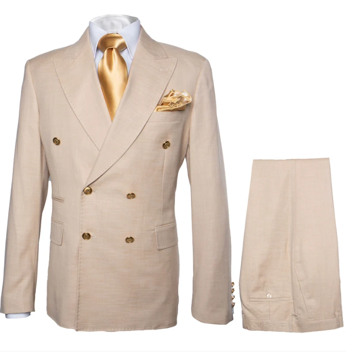 Off White - Ivory - Cream Color White Double Breasted Stylish Peaked Lapel Men Suits