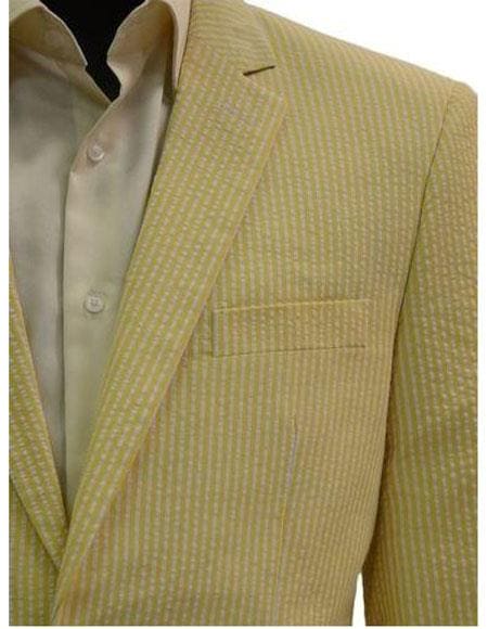 Men's Two Button Yellow White Classic Seersucker Sear sucker suit Trending Formal Blazer