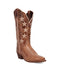 Laredo Serenade women's boot. Tall brown leather, pointed toe, textured finish, star pattern. Decorative stitching, stacked heel, curved top. Western style.
