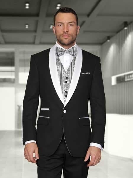 Mens Black and White Prom Suit - Black and White Wedding Groom Suit