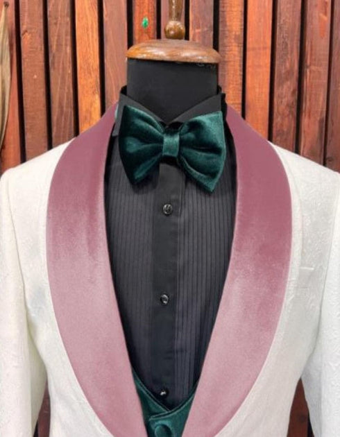 White and Pink Tuxedo - Prom Suit (Jacket + Pants + Vest + Bowtie Package)