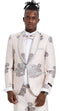 Mens One Button Vested Shawl Tuxedo Pink and Silver Floral Pattern