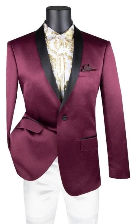 Shiny Suit - Sharkskin Tuxedo - Bright Color Burgundy Tuxedo Perfect For Wedding or Prom