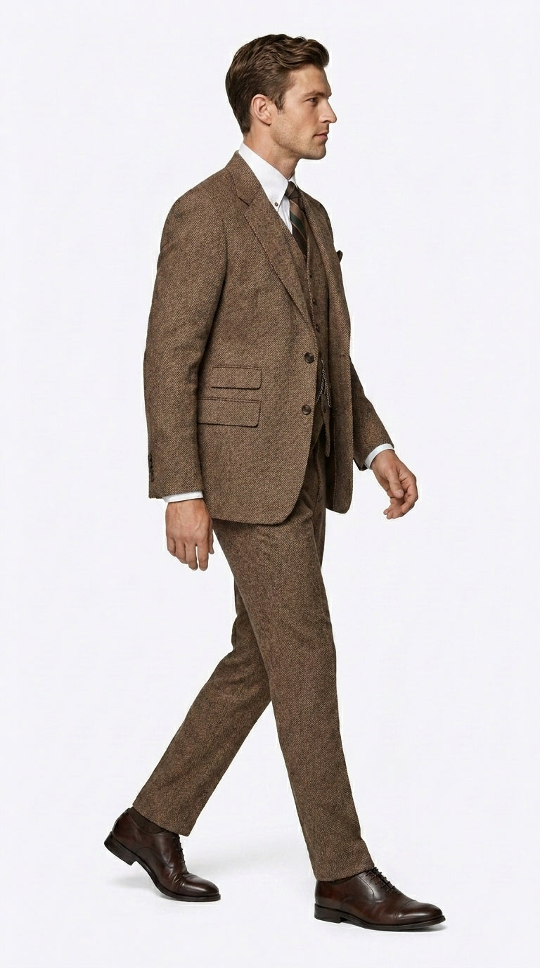 Men’s Great Gatsby Costume Package, Brown 1920s Suit with Vest, Pants, Shirt and Tie