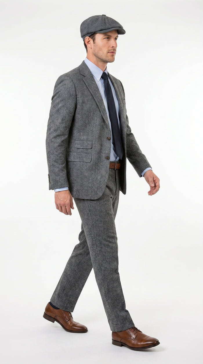 Men’s Gray Great Gatsby Suit, 1920s Inspired Vintage Wedding and Costume Suit