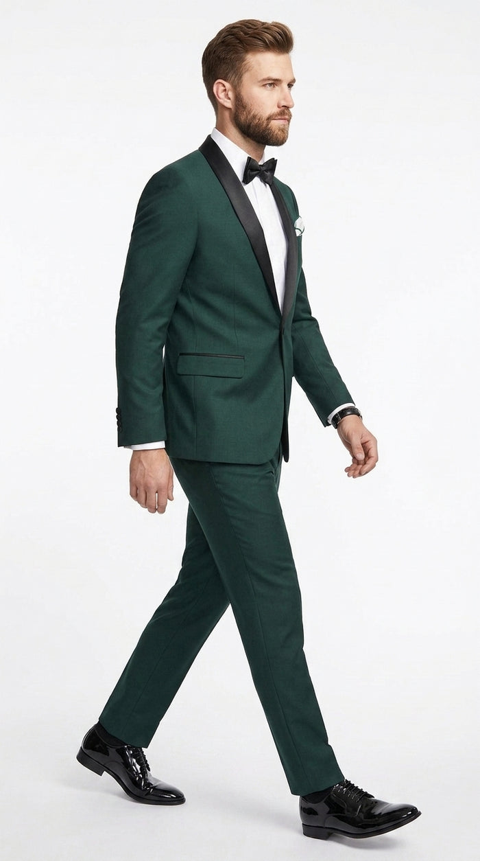 Men’s Dark Green Hunter Green Tuxedo with Black Shawl Collar, Formal Wedding Prom Suit