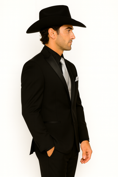 Men 2 Button Trim Cowboy in Black Cowboy Suit - Country Wedding Suits