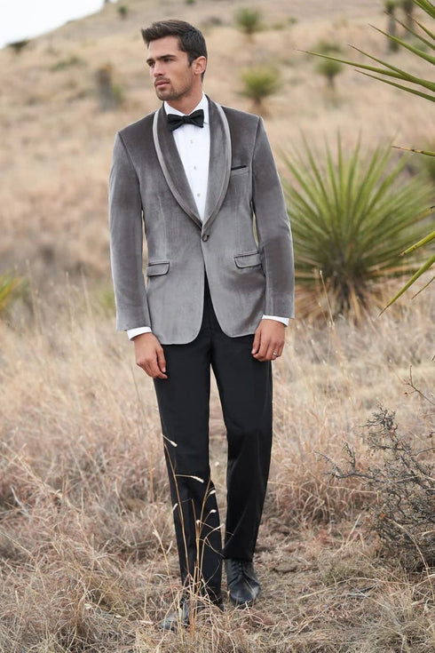 Velvet Blazer - Mens Blazer - Dinner Jacket + "Venice" Silver Grey Velvet Dinner Jacket - Separates