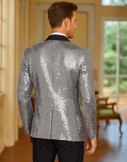 Silver Grey Sequin Blazer - Mens Shiny Sport Coat - Party Jacket - Prom Tuxedo $189