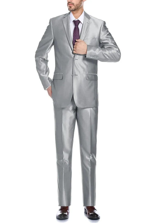 Mens Basic Two Button Classic Fit Silver Grey Sharkskin Suit